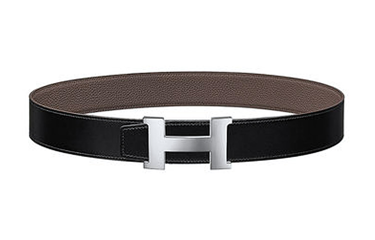 HERMES Кожаный ремень мужской черный серый оловянный, Black/Tin Gray — фото 3