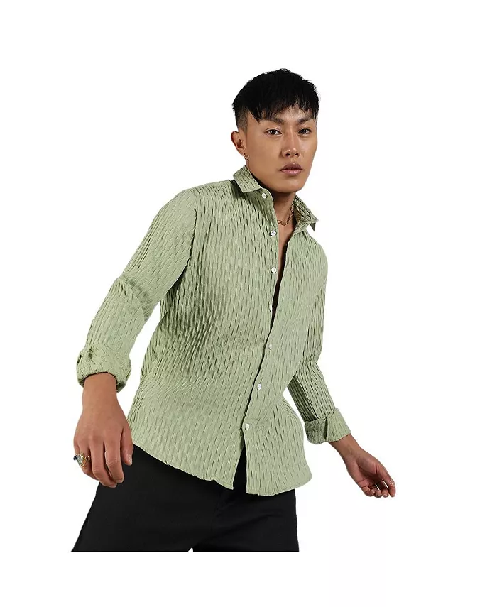 

Мужская рубашка Pistachio Green из ткани с жатым плетением Campus Sutra, зеленый