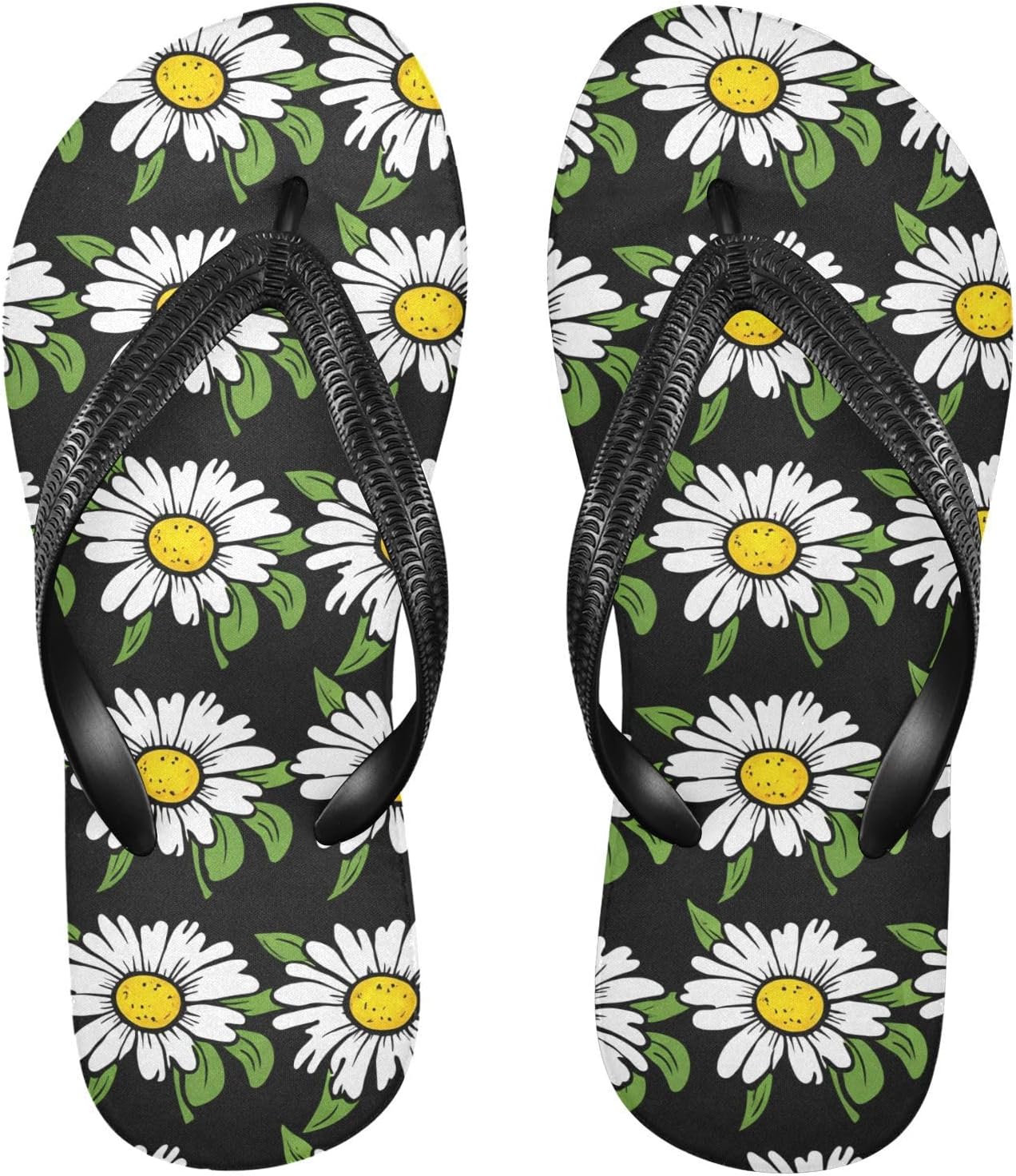 

Вьетнамки с черными листьями ромашки, пляжный душ, резиновые нескользящие летние шлепанцы для женщин и мужчин Sinestour