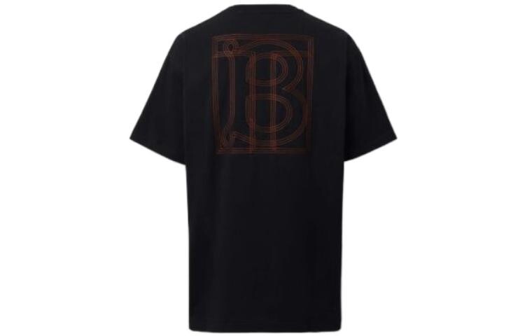 Футболка Burberry оверсайз хлопковая с прострочкой и монограммой, черный — фото 2