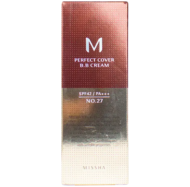 Bb-крем с фильтром spf42/pa+++ для лица 27 медовый бежевый Missha M Perfect Cover, 20 мл — фото 3