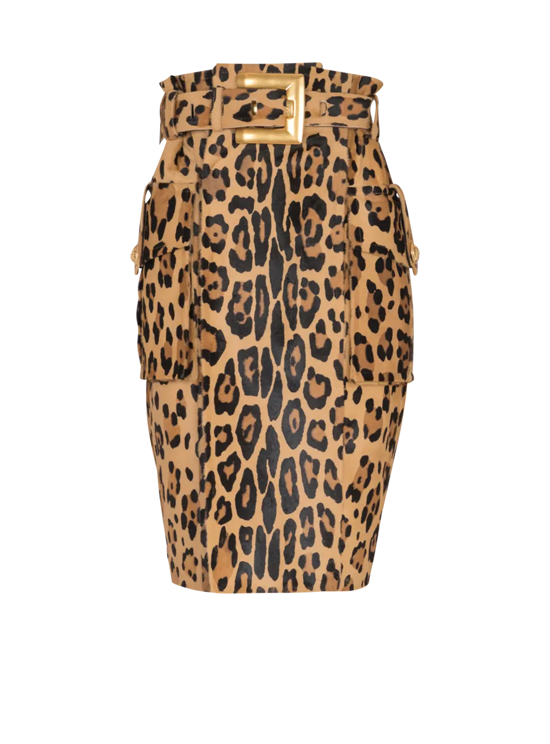 

Миди-юбка из кожи под пони с леопардовым узором Balmain, мультиколор