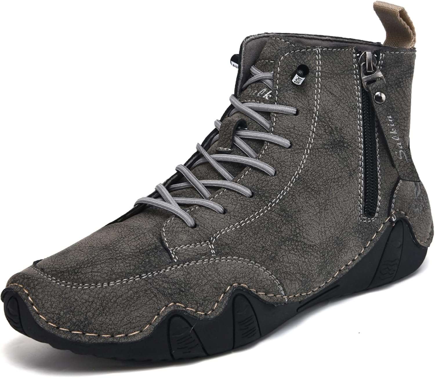 

Мужские повседневные кожаные ботинки на шнуровке с ручной прошивкой, с боковой молнией, легкие, удобные, нескользящие чукка-бутсы для деловой езды, прогулок и повседневной носки Adkgbe, серый