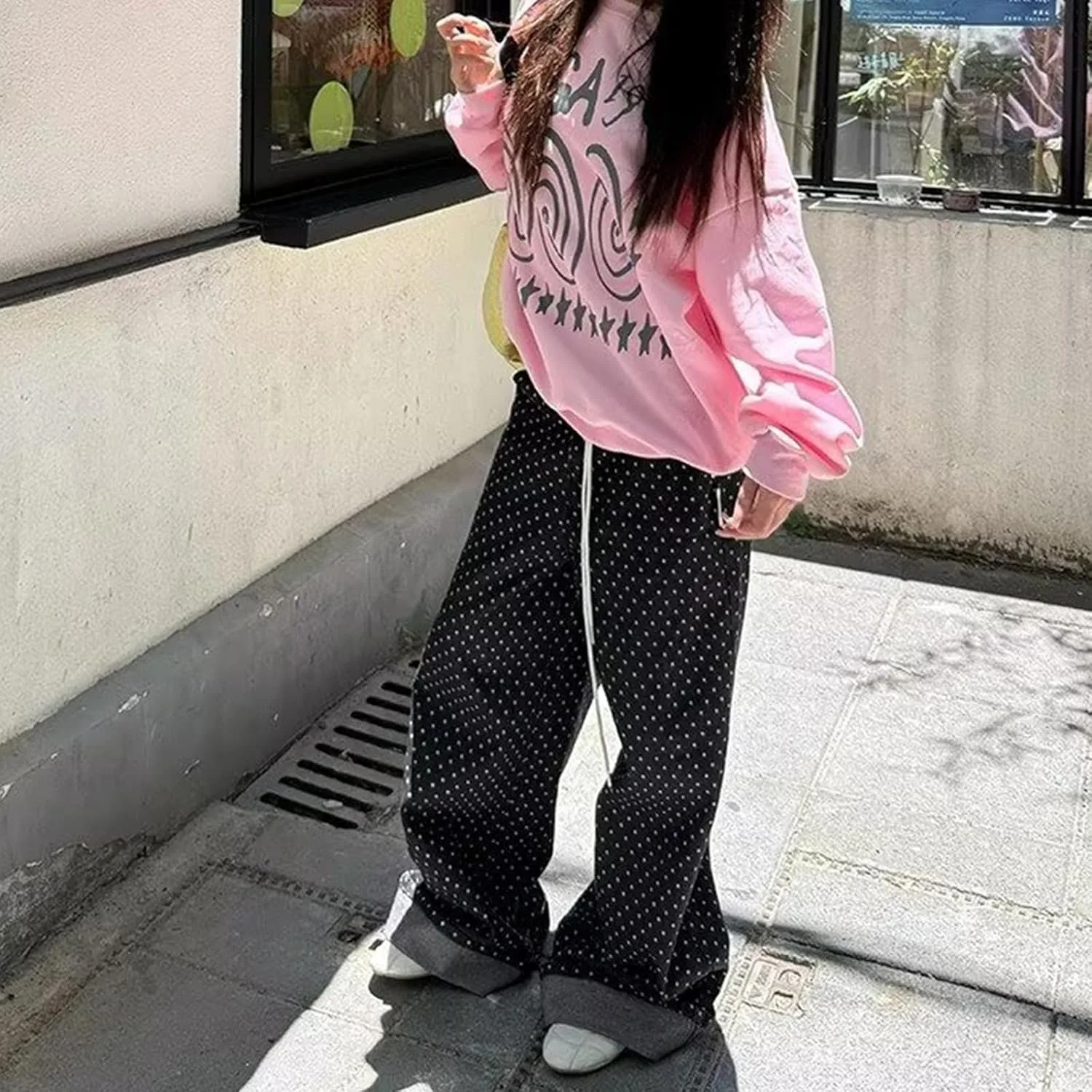 Джинсы Polka Dot Y2K Cutecore Baggy с кулиской — фото 2