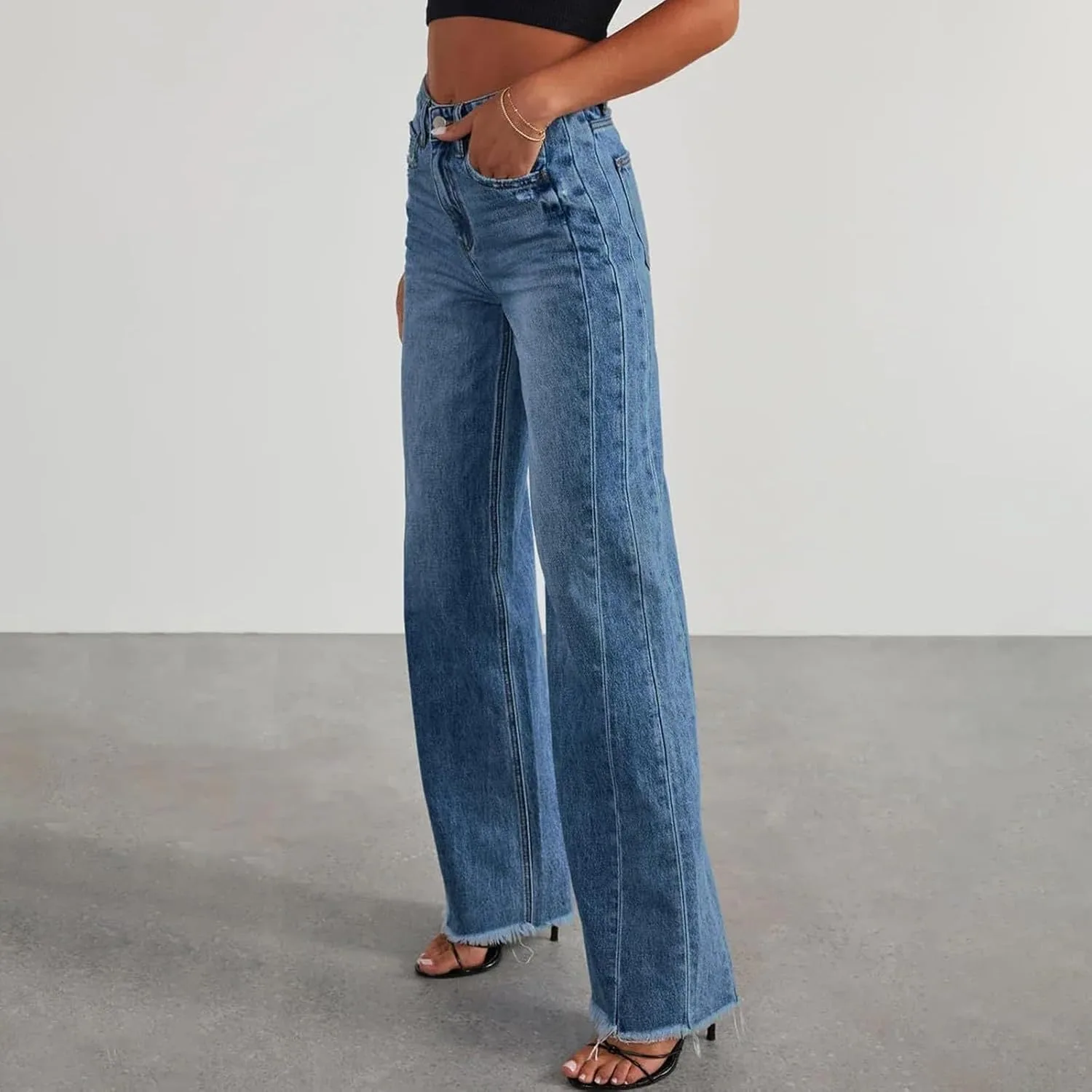 Женские джинсы Wide Leg Boyfriend с высокой посадкой, эластичные, в винтажной стирке — фото 2