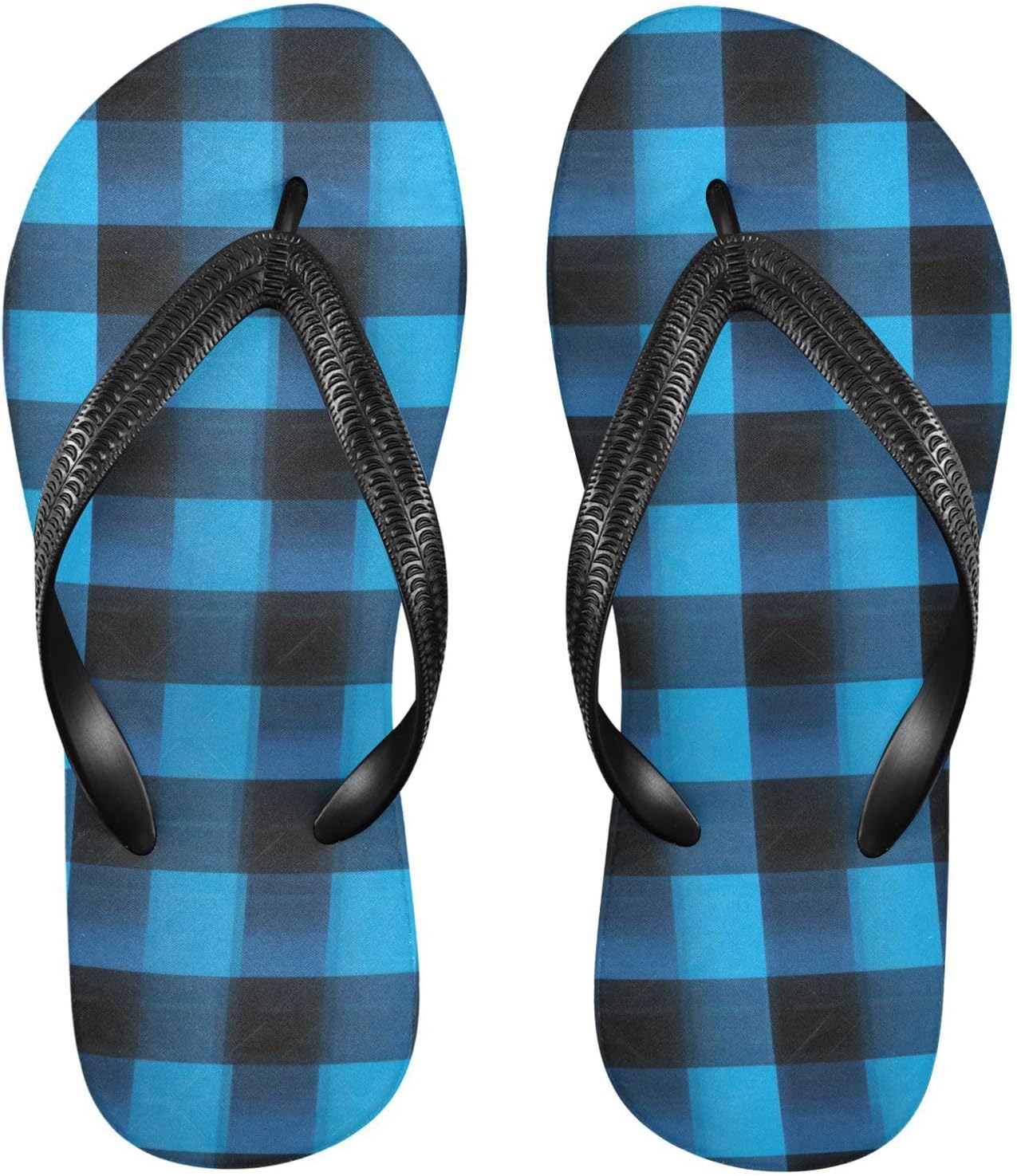 

SPRIPORT черно-синие пледовые узкие шлепанцы для женщин и мужчин, удобные повседневные вьетнамки с мягкой подошвой и резиновой подошвой против скольжения, плоские сандалии для прогулок, пляжа и лета