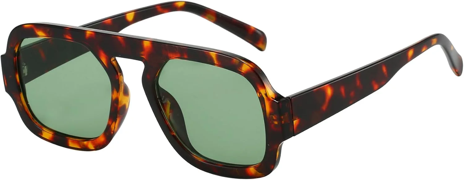 

Модные квадратные солнцезащитные очки-авиаторы для женщин, дизайнерская стильная оправа, винтажные солнцезащитные очки MUNSADE, Tortoise Frame/Green Lens