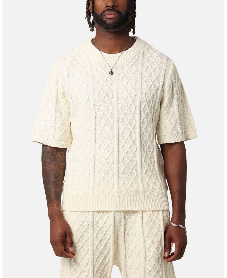 

Мужская вязаная футболка Lucas Cable Knit, кремового цвета XXIII, Light Beige