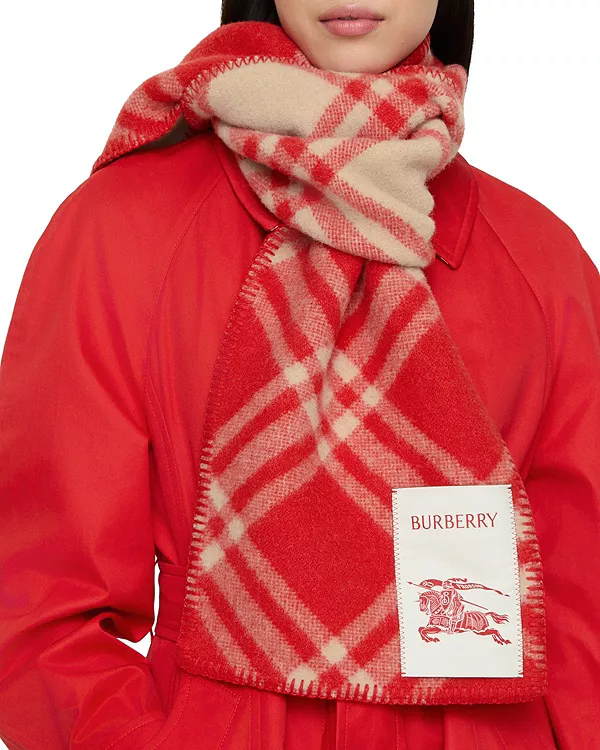 Шерстяной шарф в клетку Burberry, красный — фото 2