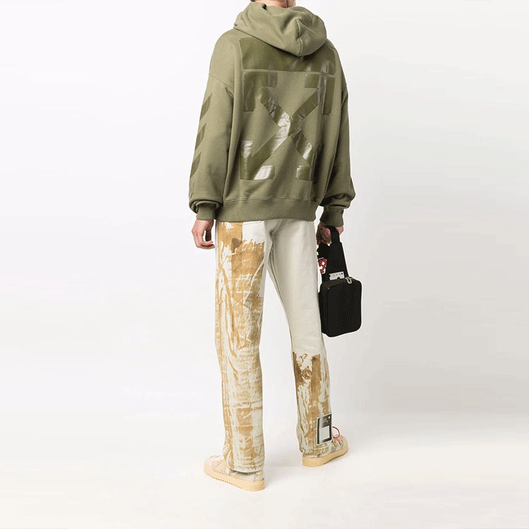 Худи Men's Off-White FW21 Pattern Printing Hooded Long Sleeves Loose Fit Green — фото 4