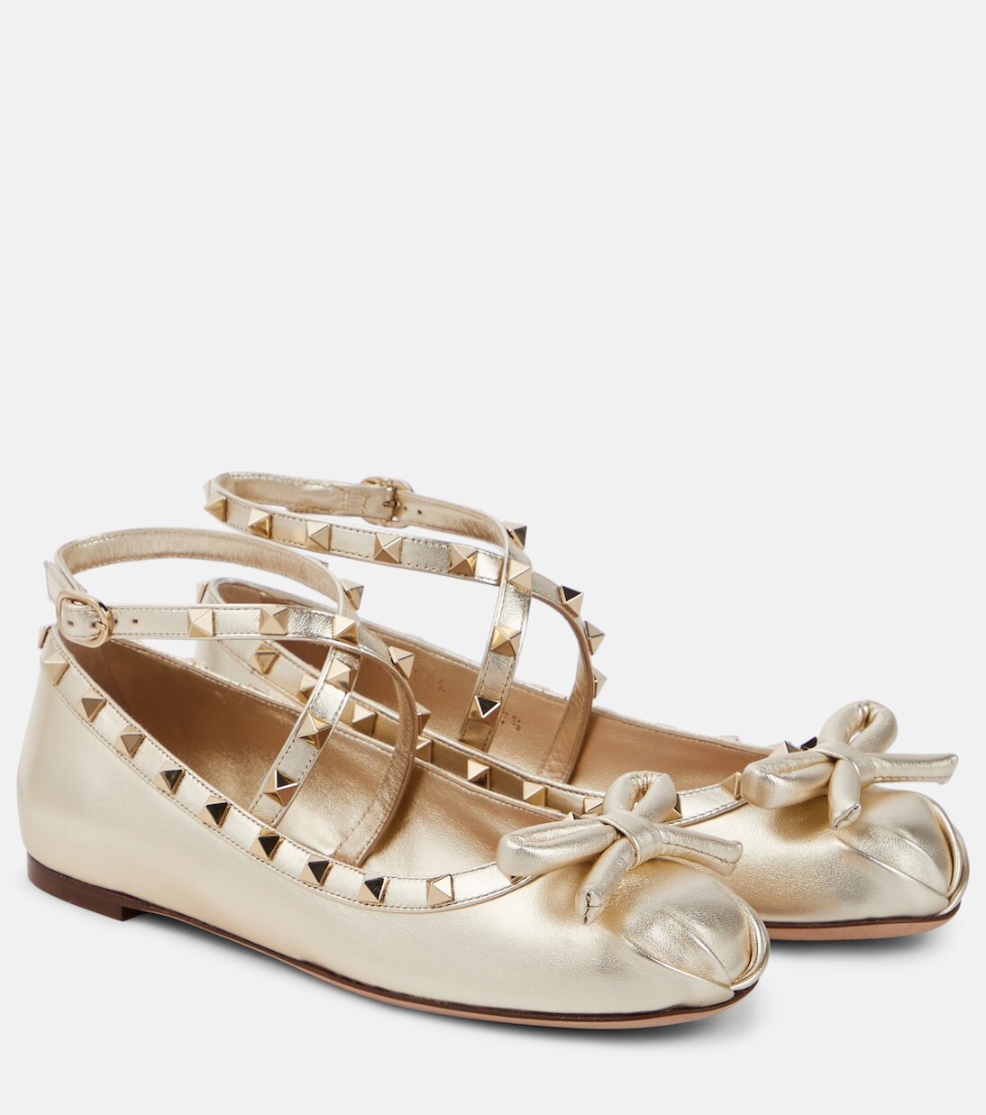 Кожаные балетки rockstud с эффектом металлик Valentino Garavani, металлический