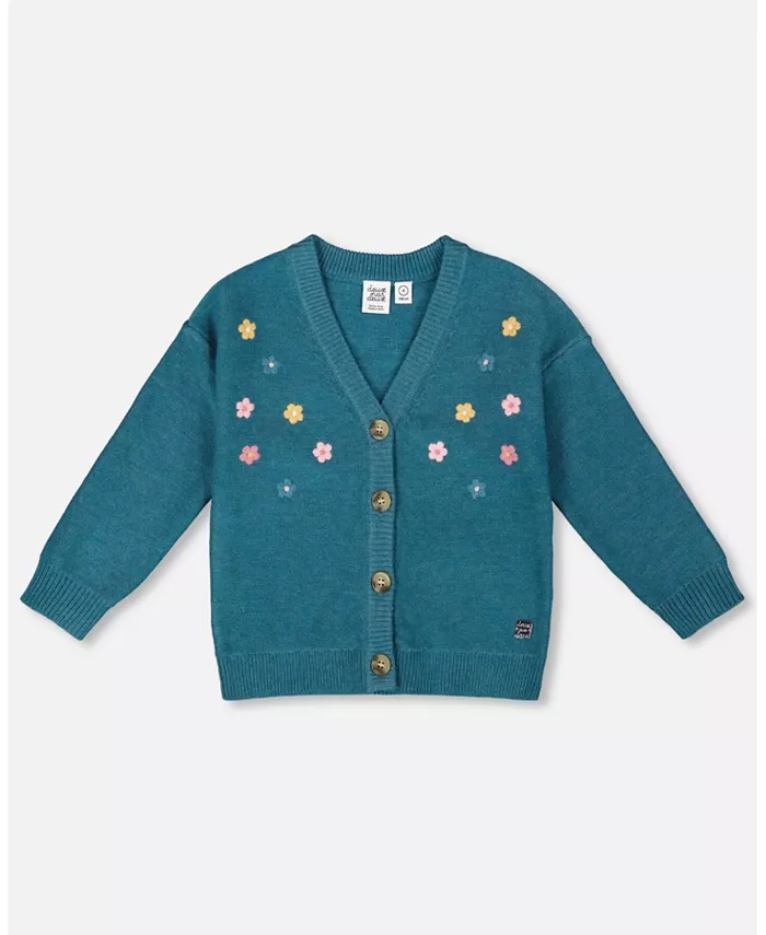 

Вязаный кардиган для девочек, темно-зеленый, с вышитыми цветами – для малышей|детей Deux par Deux