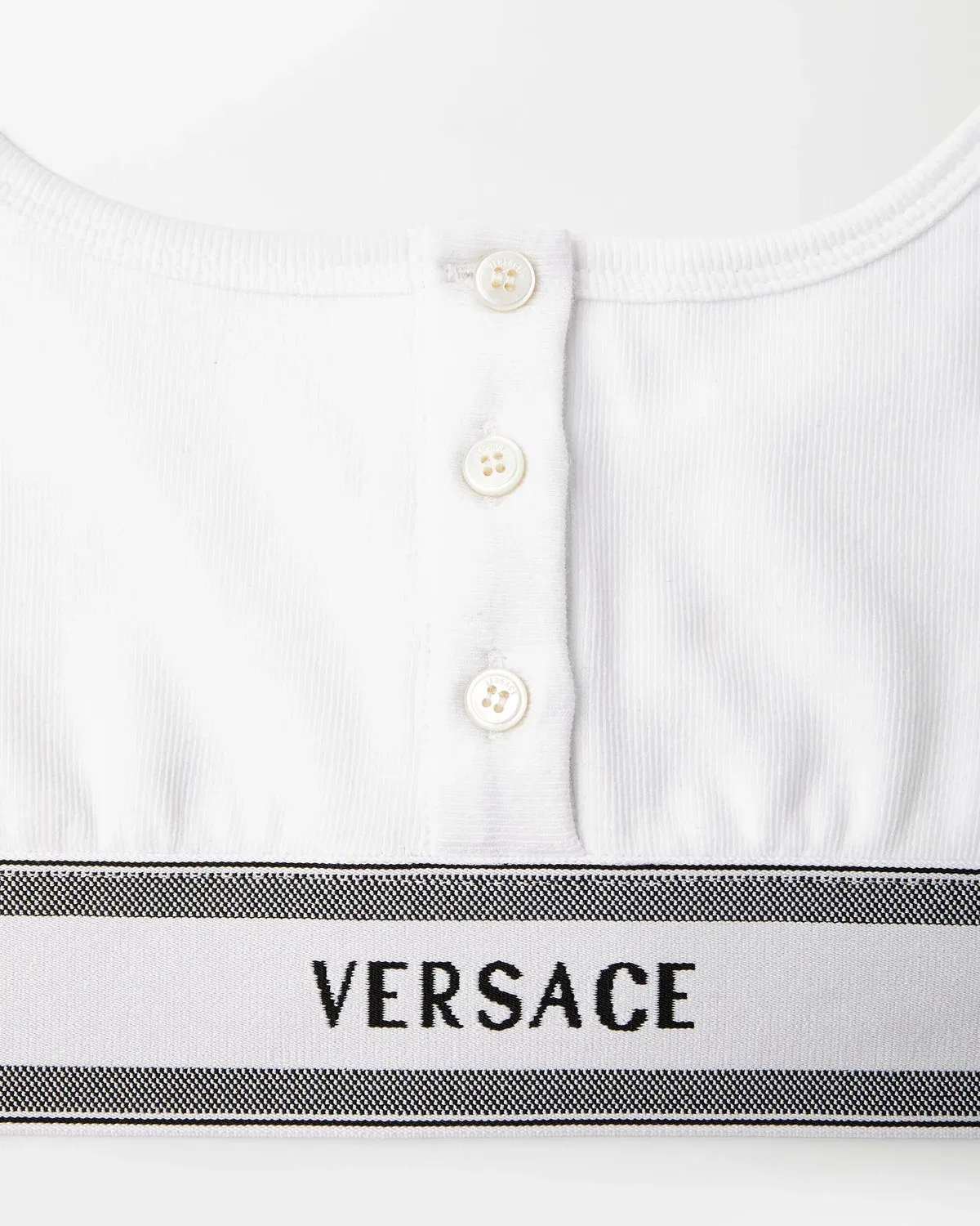 Короткий топ-бралетт из рубчатого хлопкового джерси Versace, белый — фото 2