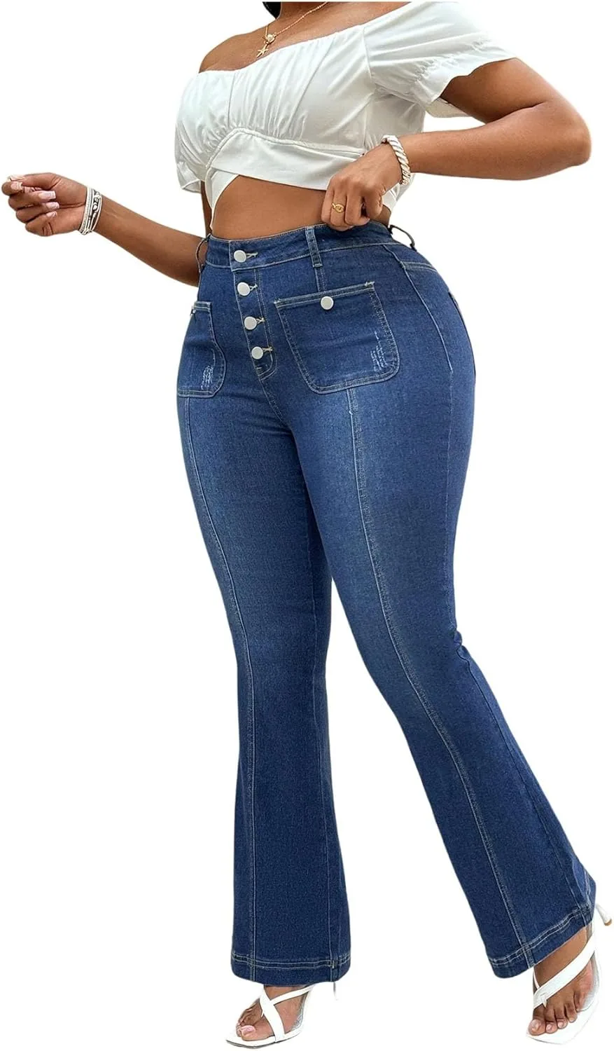 

WDIRARA женские джинсы плюс сайз с расклешенным низом