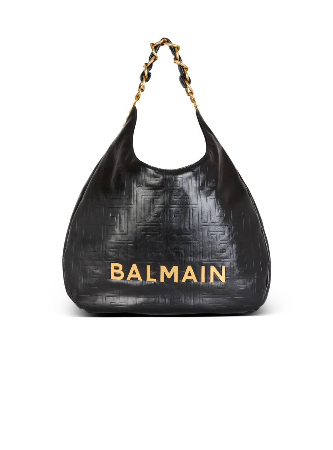 

Сумка-тоут 1945 Soft Hobo из жатой кожи с монограммой Balmain, черный