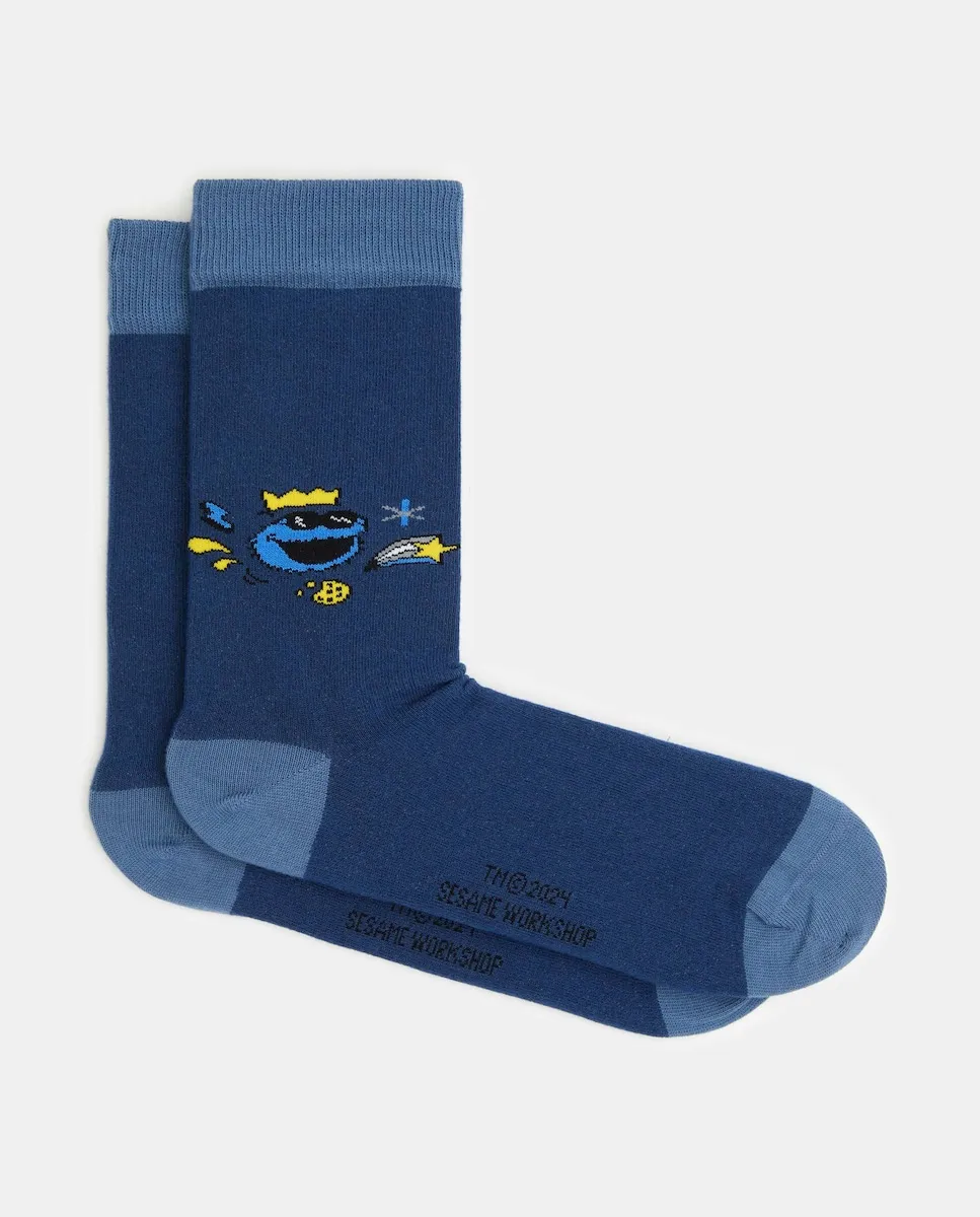 

Высокие унисекс носки из органического хлопка синего цвета с персонажами улицы Сезам Besocks