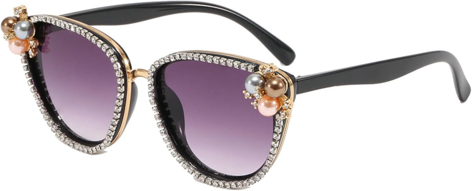 

Овальные жемчужные солнцезащитные очки для женщин, роскошные винтажные солнцезащитные очки со стразами для вечеринок и фестивалей, «кошачий глаз», блестящие солнцезащитные очки N45 mincl, Gray