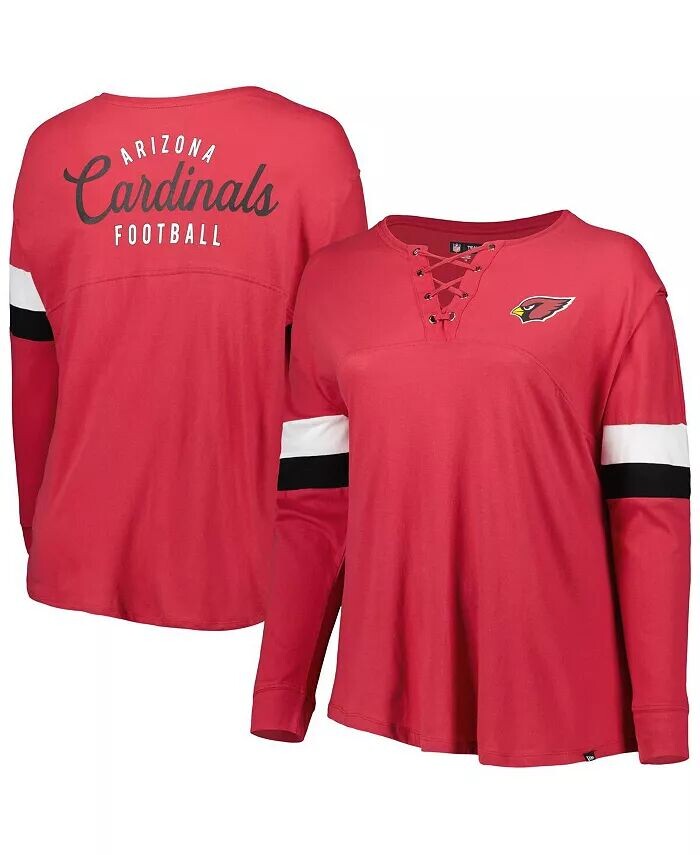 

Женская спортивная университетская футболка Cardinal Arizona Cardinals размера плюс с v-образным вырезом и длинными рукавами на шнуровке New Era