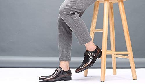 Мужские туфли Battle Men Retro Oxford из искусственной кожи с пряжкой в стиле монк, заостренный носок, на каблуке, однотонные, формальные, бронза — фото 4