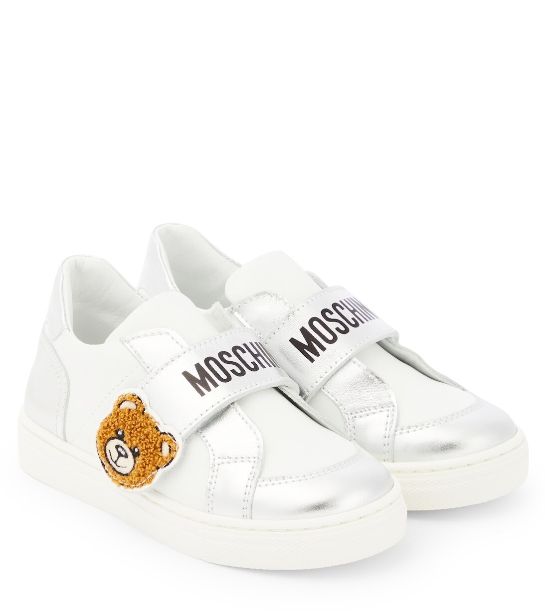 

Кожаные кроссовки с логотипом Moschino, серебряный
