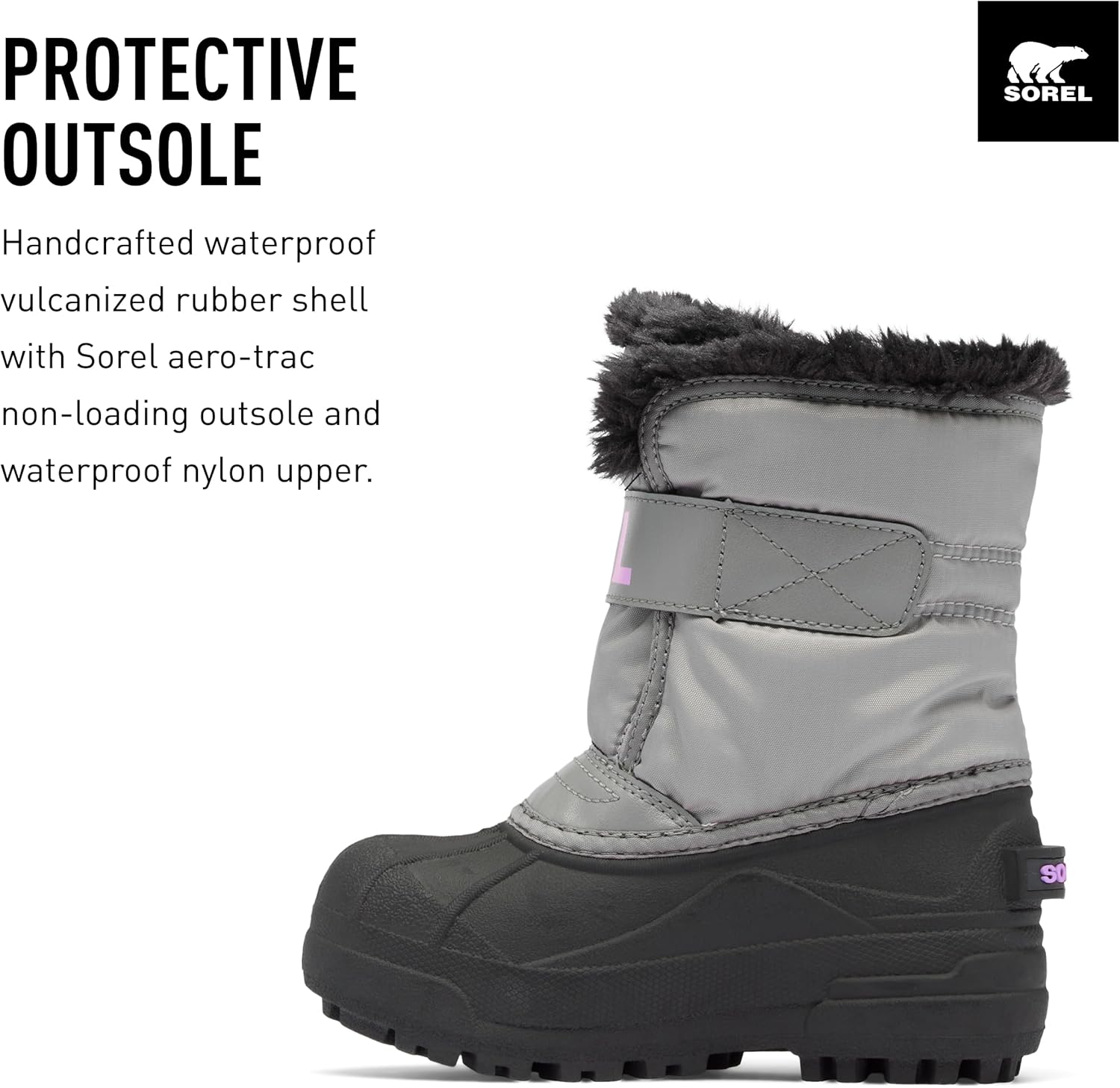 SOREL - Детские зимние ботинки Snow Commander для детей, Little Kid (4-8 Years) Chrome Grey/Euphoric Lilac — фото 3