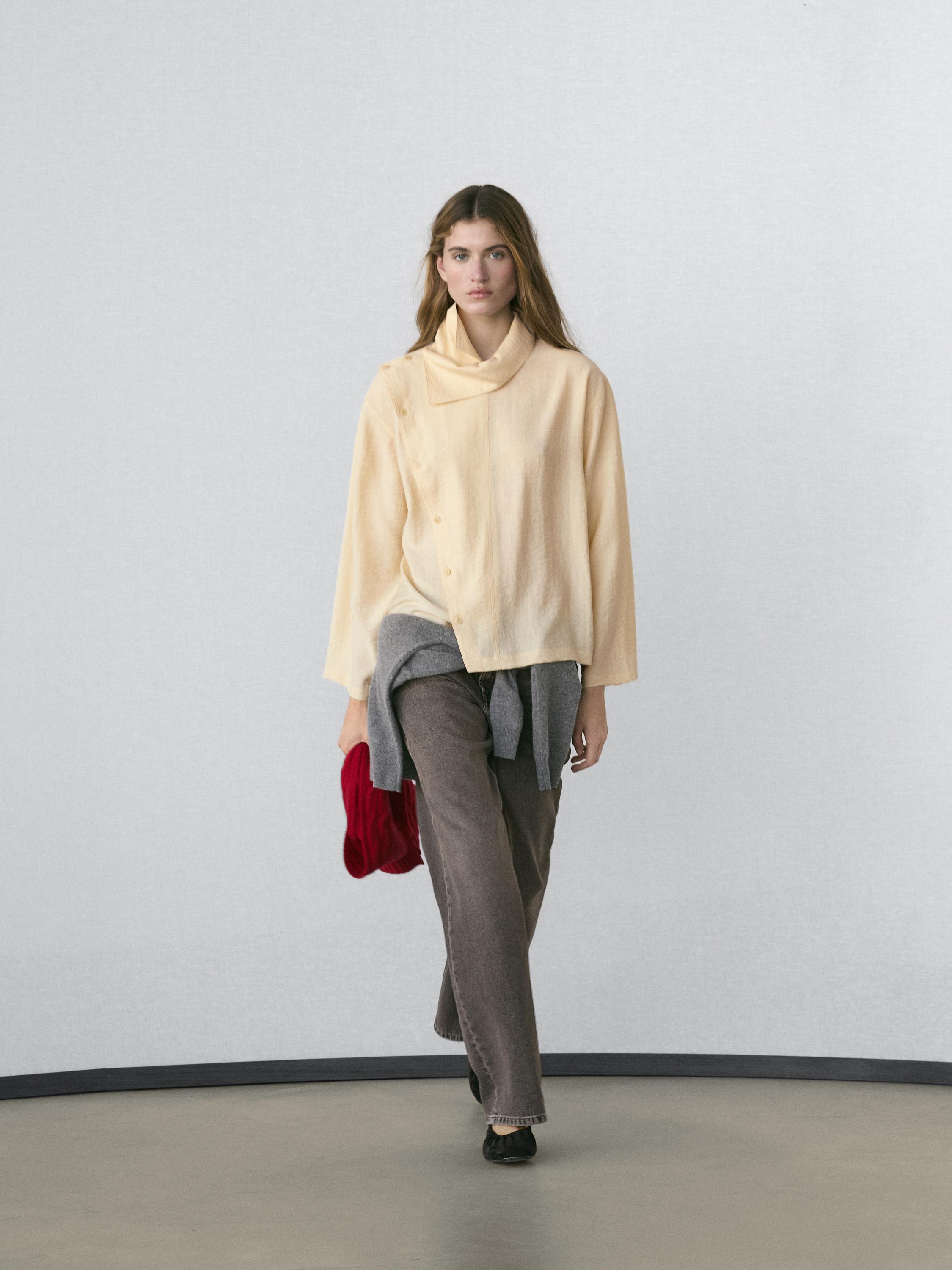 

Асимметричная рубашка на пуговицах Massimo Dutti, cream