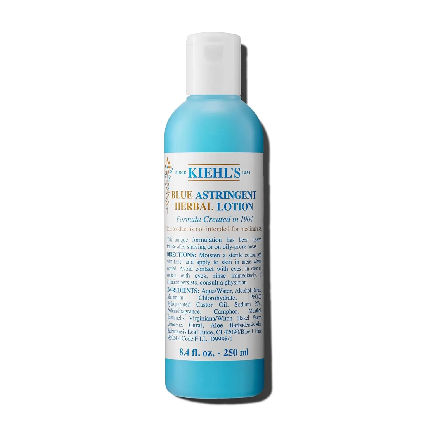 Тоник Kiehl's — Blue Astringent Herbal Lotion, успокаивающий для жирной кожи, мгновенно освежает и, 250 мл