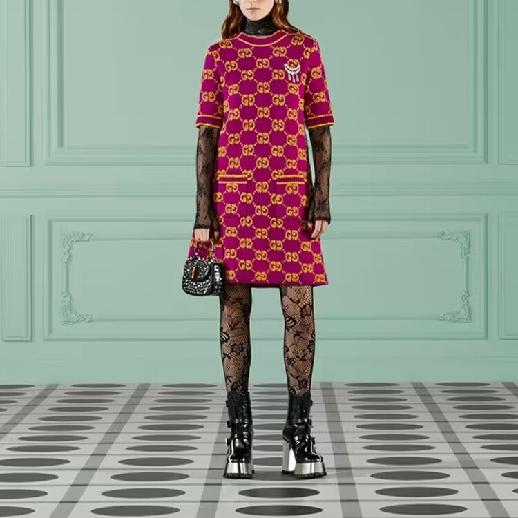Платье Gucci с короткими рукавами, фиолетовый — фото 2
