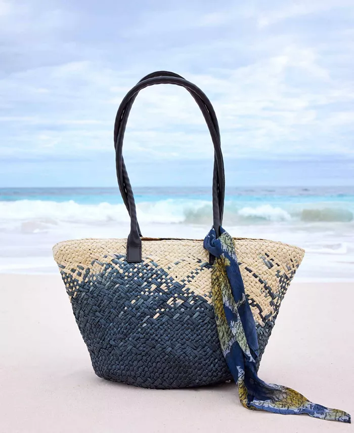 

Средняя плетеная сумка-шоппер Calypso с греческим цветочным шарфом Patricia Nash, синий