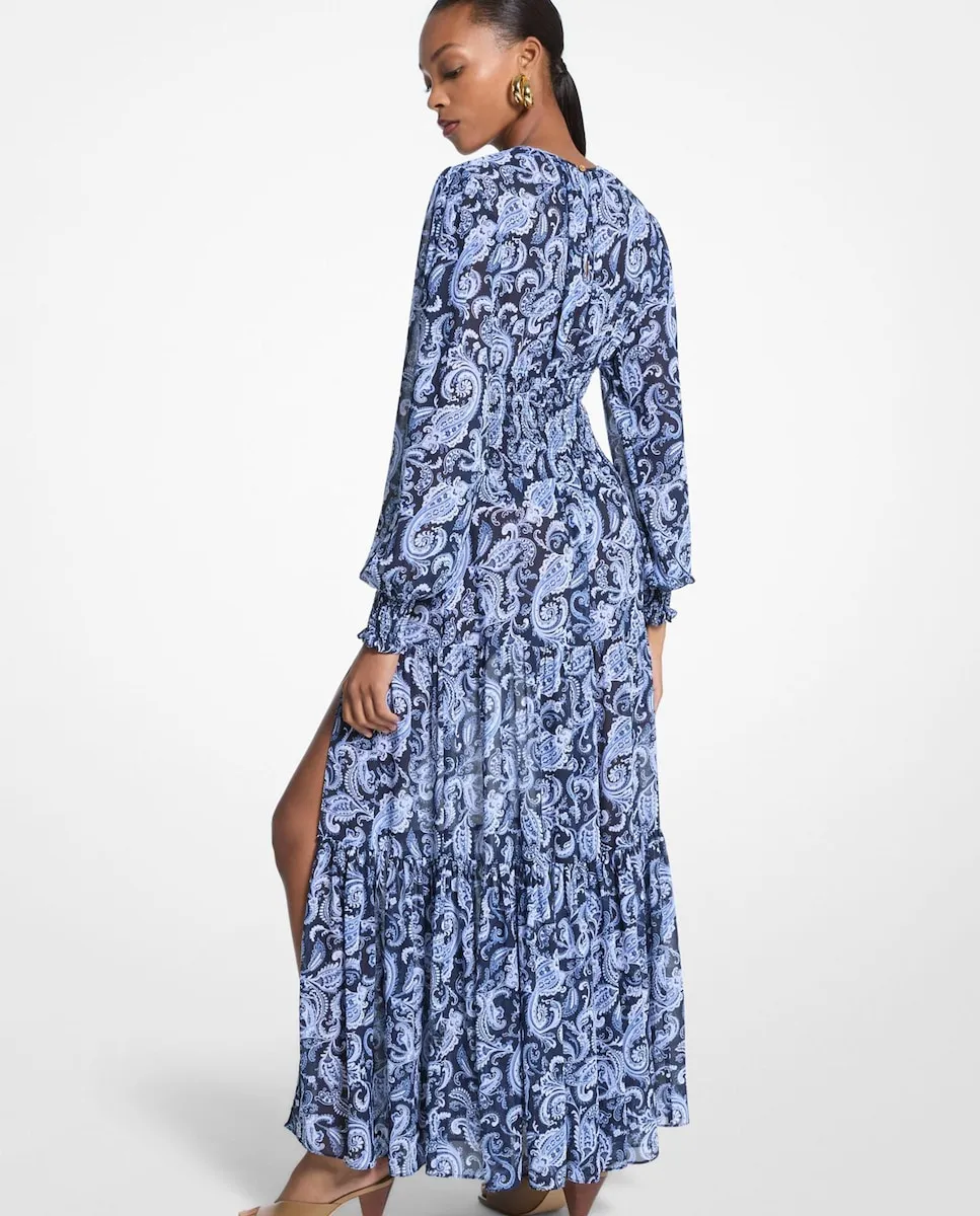 

Длинное платье из жоржета с сборкой на талии Michael Michael Kors, светло-голубой/темно-синий