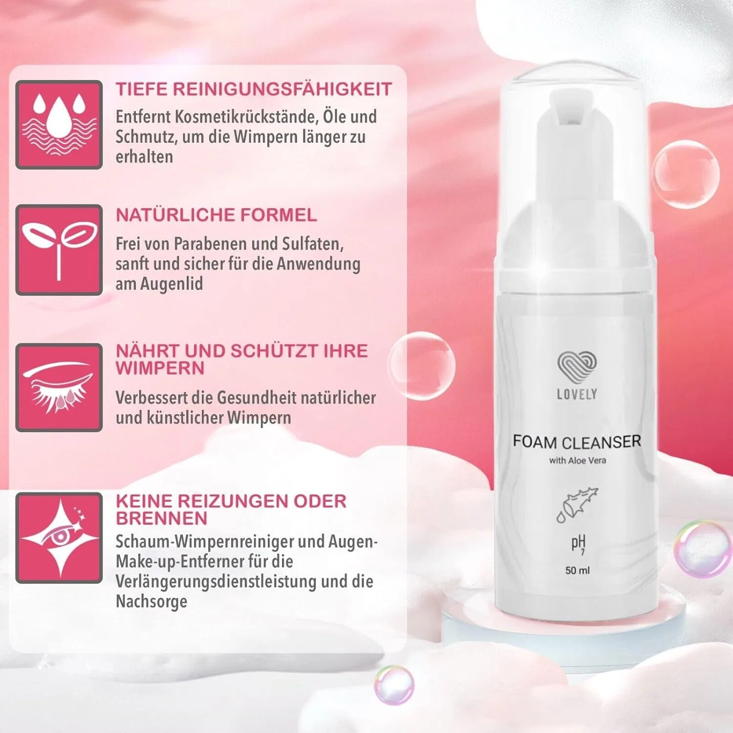 Шампунь для наращенных ресниц с ароматом алоэ вера LOVELY, 50 мл P-Beauty Cosmetic Accessories, Aloe Vera. — фото 4