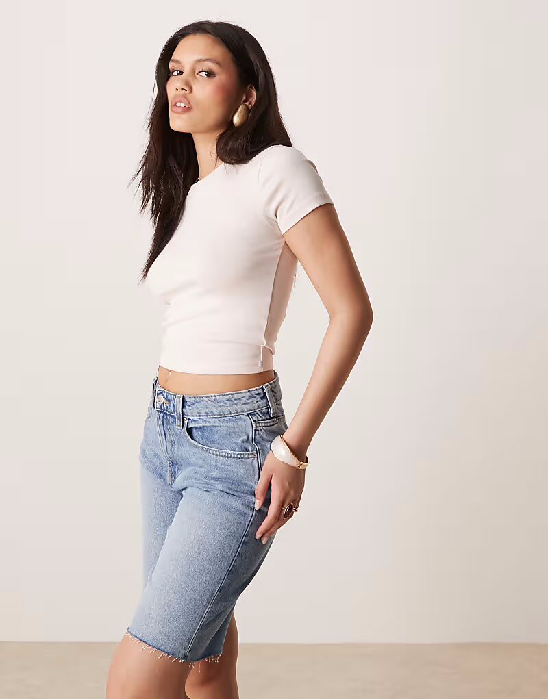 

Gina Tricot - джинсовые шорты-бермуды в стираном средне-голубом цвете