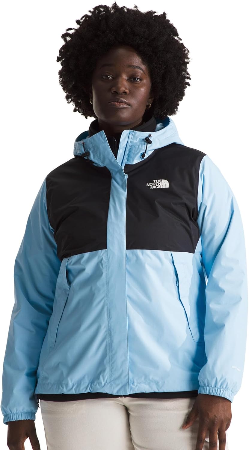 

THE NORTH FACE Женская водонепроницаемая куртка Antora Дышащий дождевик с капюшоном и альпийскими карманами на молнии, Cornflower/Tnf Black