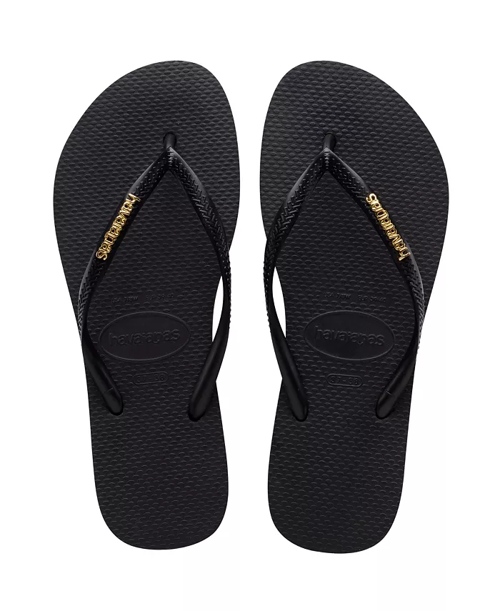Женские узкие сланцы с логотипом и металлическим декором Slip On Havaianas, черный — фото 3