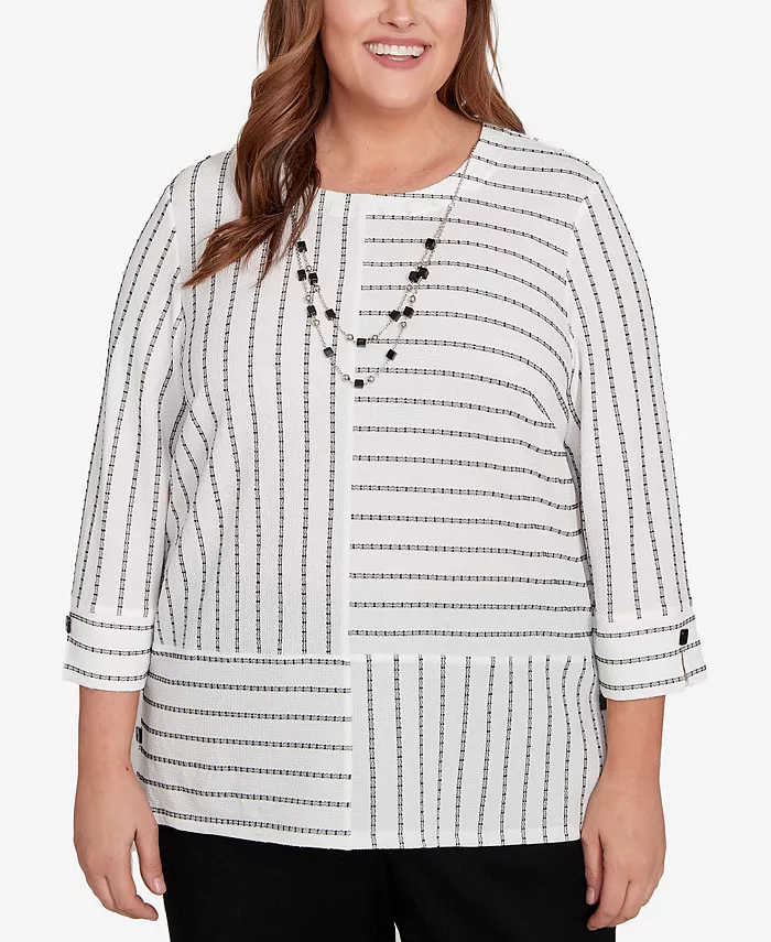 

Топ Santa Barbara Splice с текстурированной полоской и ожерельем больших размеров Alfred Dunner, мультиколор