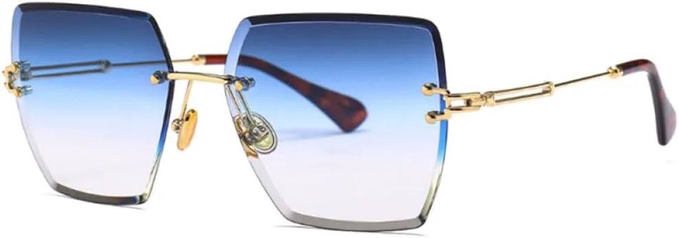 

Классические женские солнцезащитные очки без оправы квадратной формы 2027 года с градиентным переходом цвета и защитой от УФ-излучения UV400 MTZJH, Blue Gradient