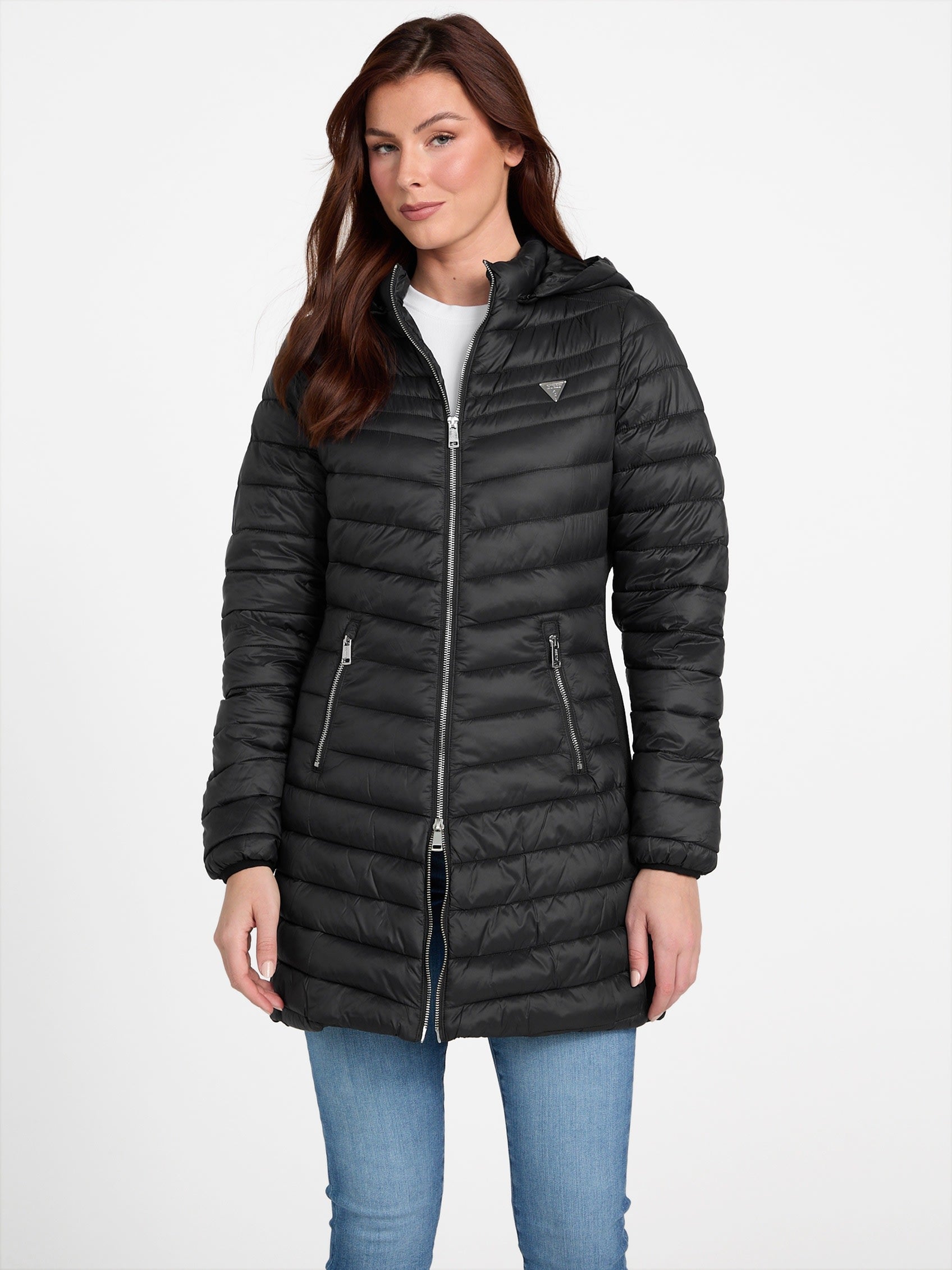 

Кружевное стеганое пальто Guess Factory, черный