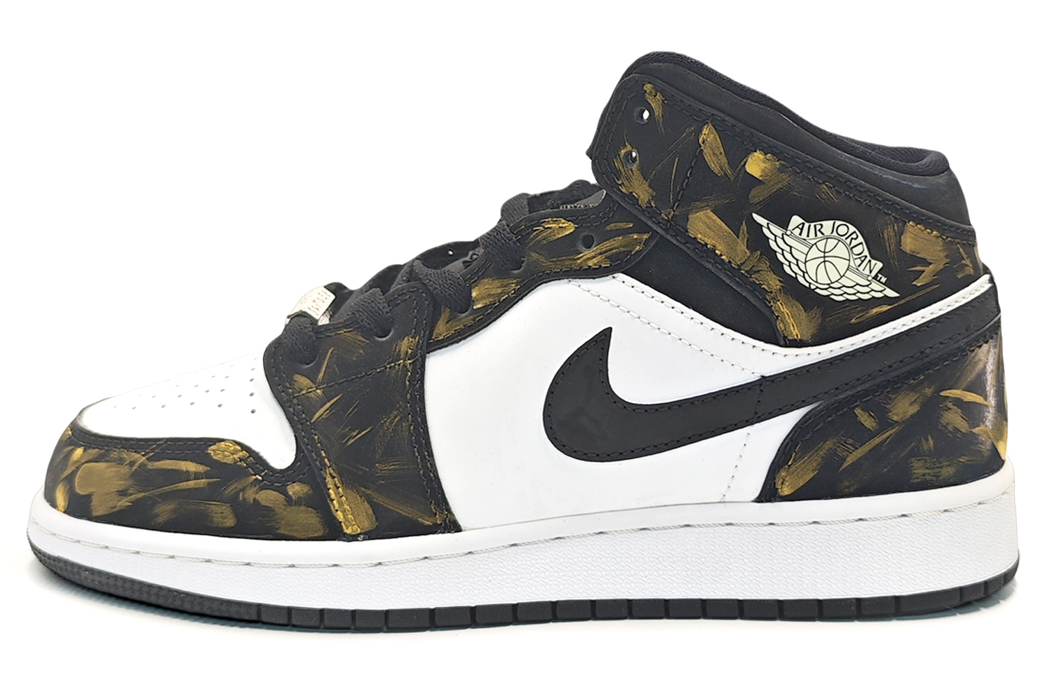 

Jordan Air 1 Mid Abrasion Resistant Breathable Slip Resistant Mid top детские баскетбольные кроссовки Black Gold