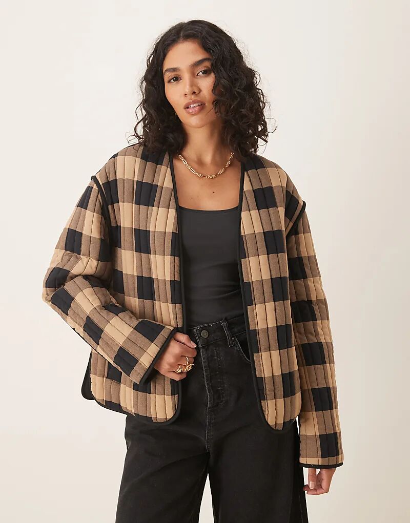 

Укороченная стеганая куртка ASOS DESIGN в черно-бежевую клетку, Черный, Укороченная стеганая куртка ASOS DESIGN в черно-бежевую клетку