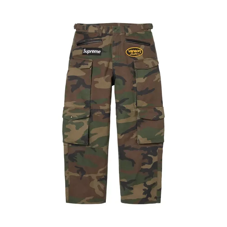 Брюки Supreme x Vanson Leathers Cordura 'Woodland Camo', зеленый