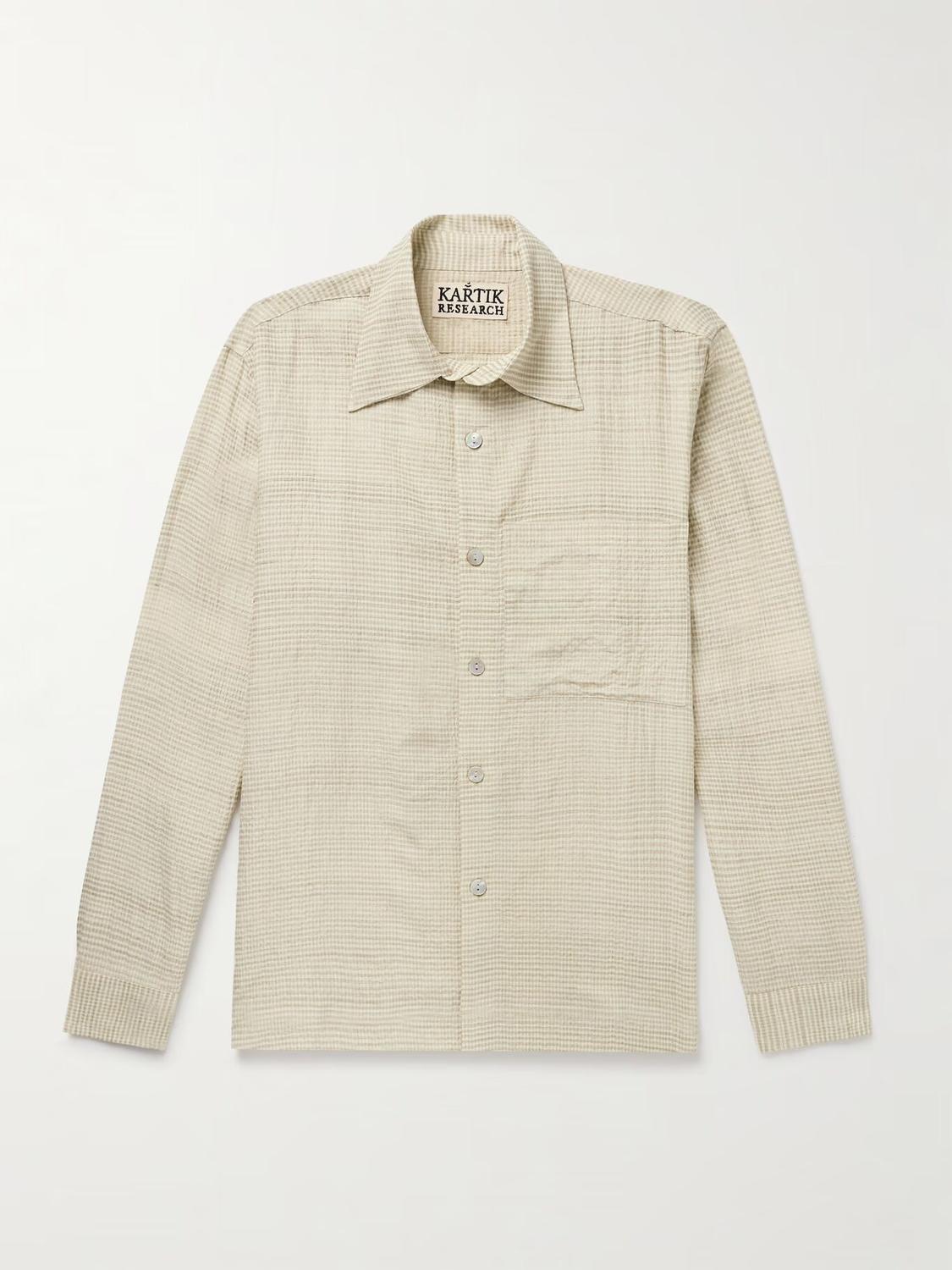 

Рубашка в клетку из смеси хлопка и шелка KARTIK RESEARCH, зеленый