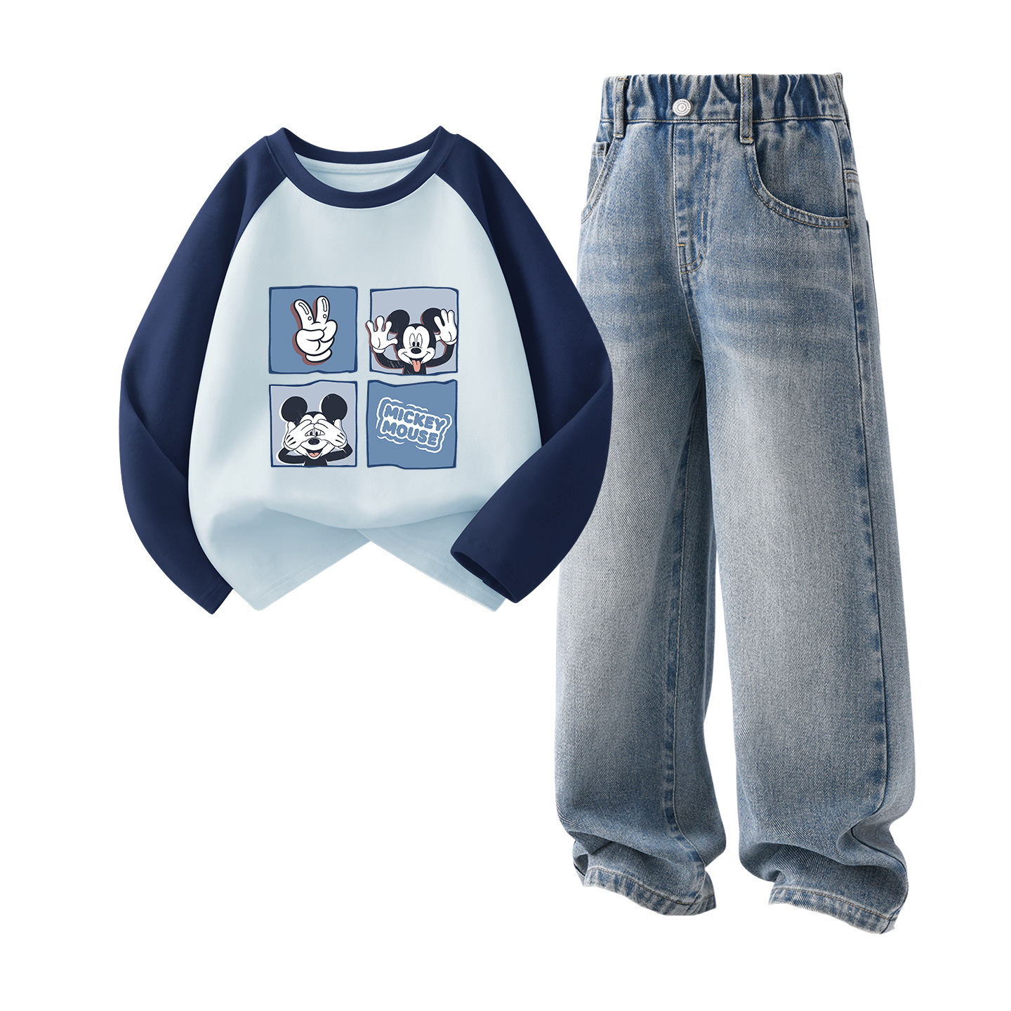 

Детская повседневная спортивная одежда Disney, Di Square Cloud Glaze Blue+Solid Color Sea Salt Blue