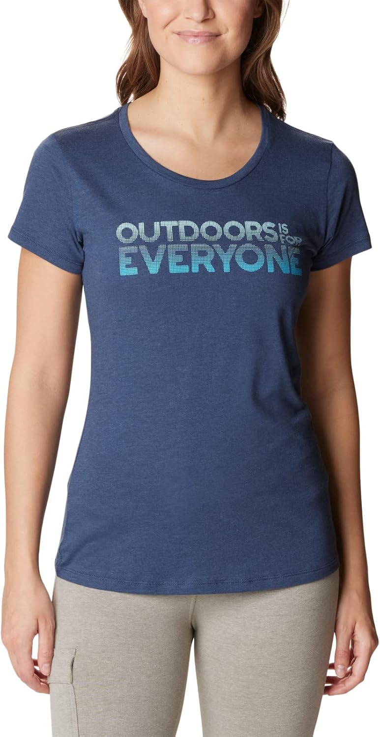 

Columbia Womens Daisy Days футболка с коротким рукавом и принтом, Nocturnal Heather/Be Outdoors Graphic