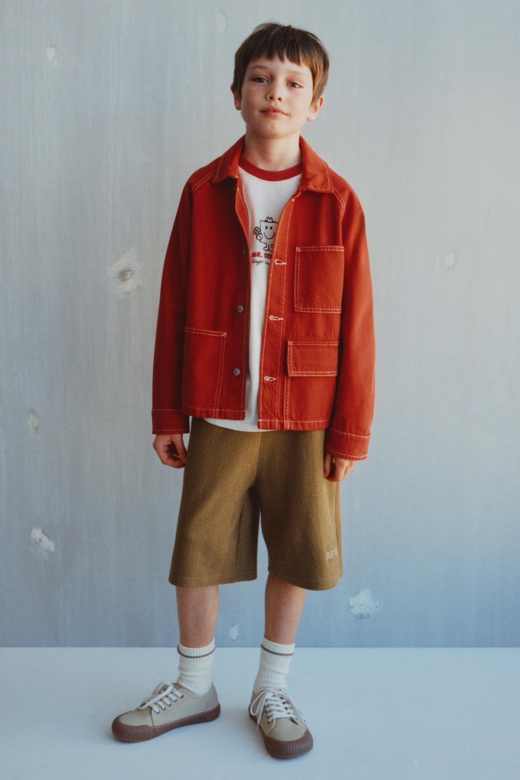 

Верхняя рубашка из саржи с отстрочкой верха ZARA, цвет Bright red