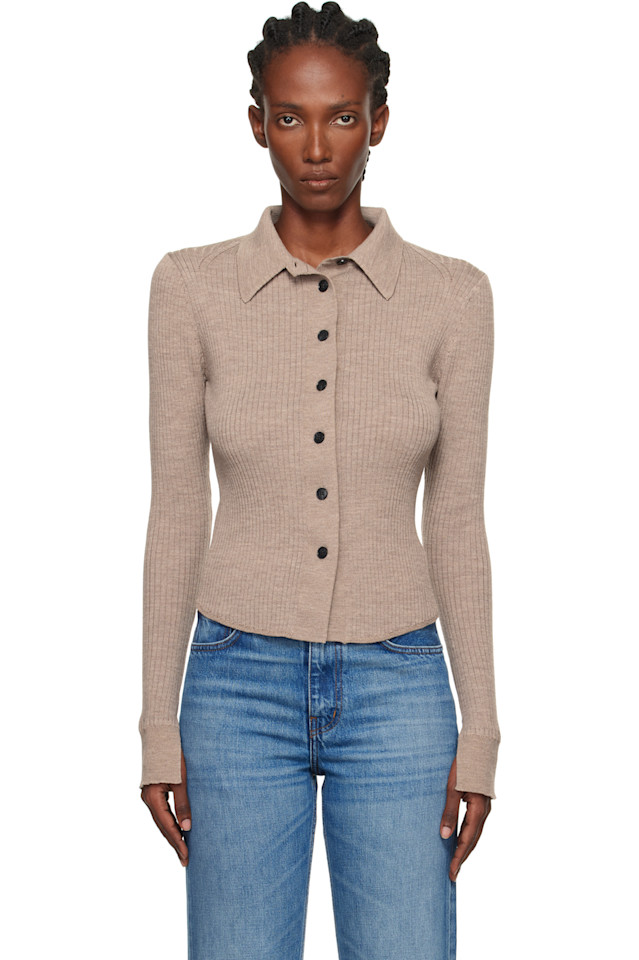 

Mfpen Бежевый вязаный кардиган в рубчик