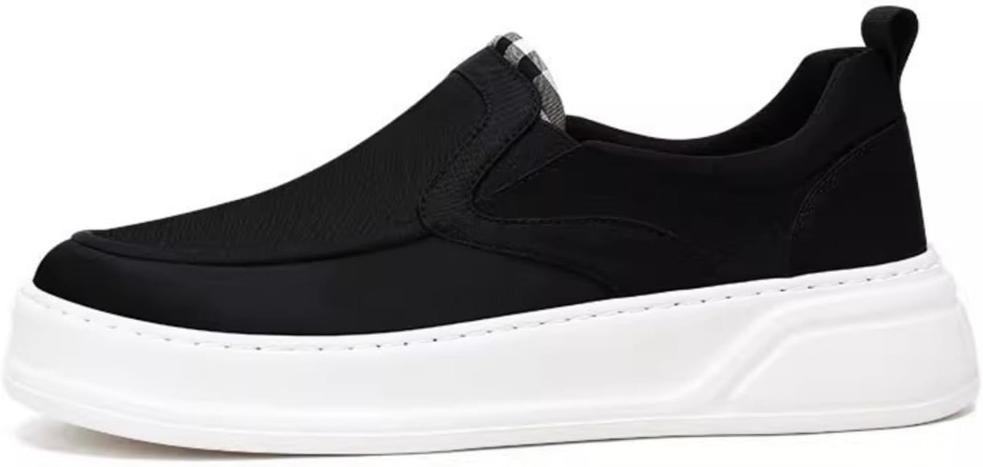 

Мужские кроссовки слипоны из нейлона - стильные черные с белой платформой, удобные для повседневной носки и вождения Aokisx