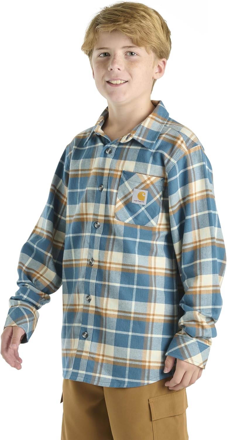 Carhartt Kid's CE8208 фланелевая рубашка на пуговицах с длинным рукавом для мальчиков, Dark Teal Blue — фото 3