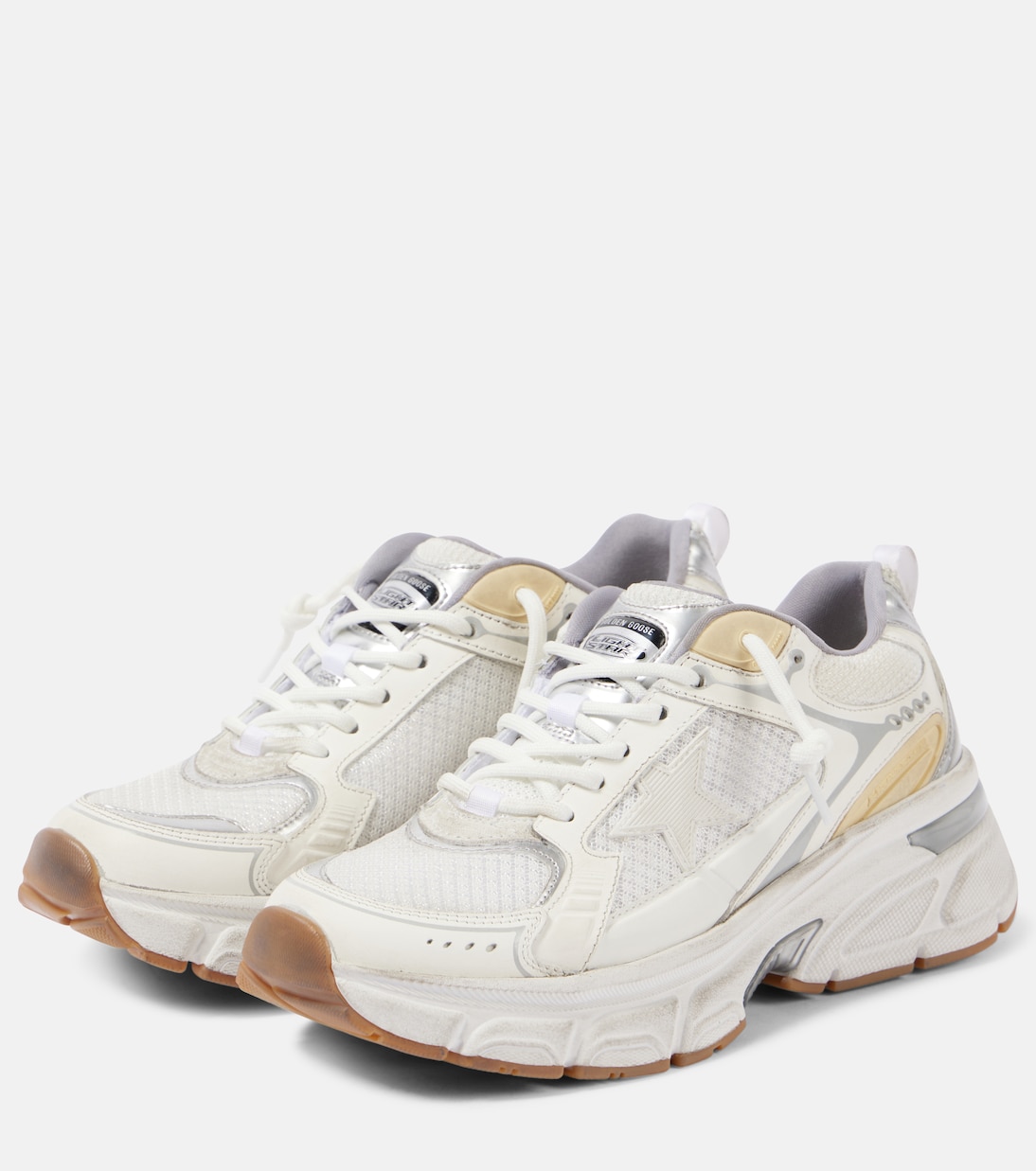 Lightstar кожаные кроссовки с сетчатыми вставками Golden Goose, White/ Gold — фото 4