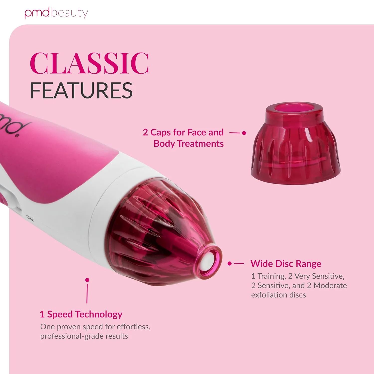PMD Beauty Personal Microderm Classic - Набор для домашнего использования, инструмент для отшелушивания кожи лица, микродермабразия для ухода за кожей лица и тела. Pmd Personal Microderm, Pink — фото 3