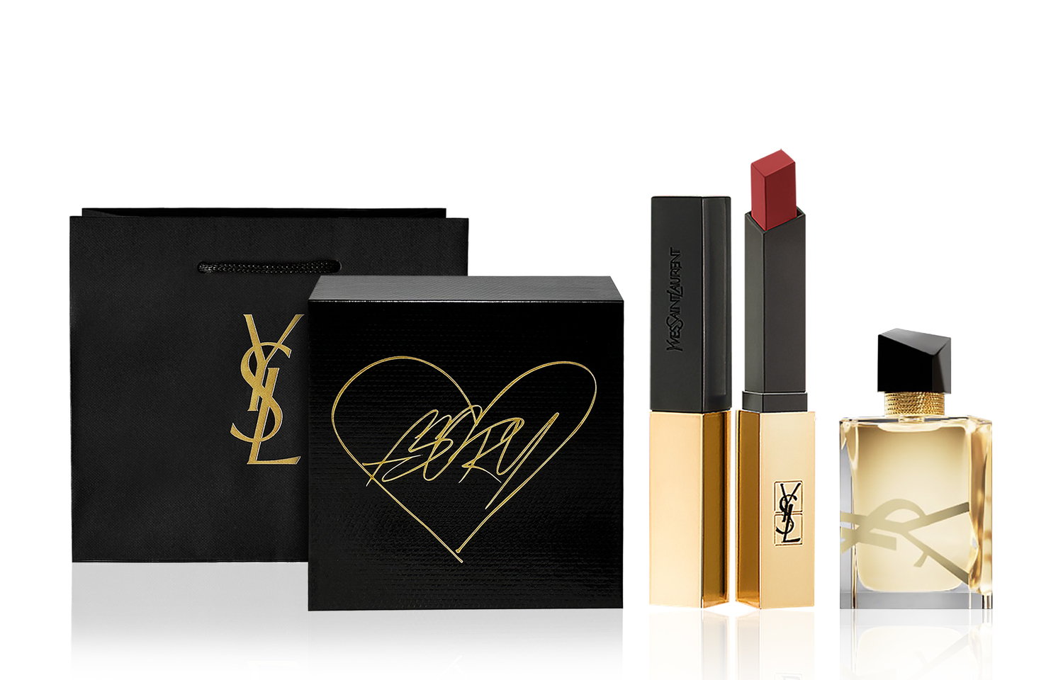 

SAINT LAURENT Черный золотой макияж бокс легко растушевываемый велюр для естественного стойкого тона помада+парфюм